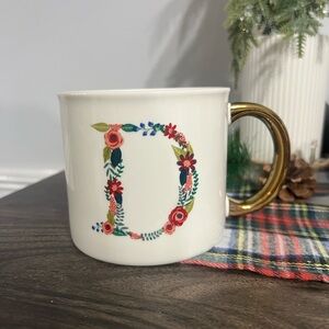 Elegant Floral Initial Mug with Gold Handle NWOT